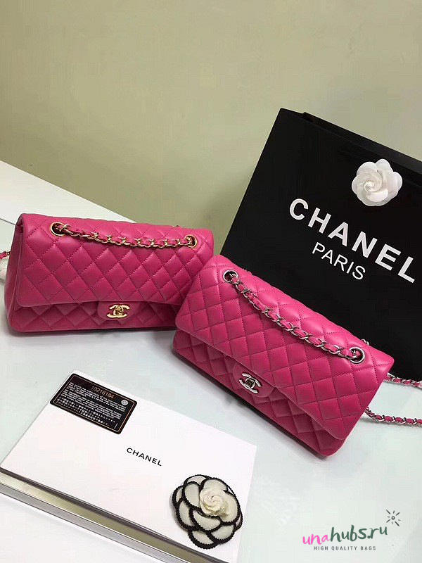 CHANEL 1112 Rose Red Medium Size 2.55 Lambskin Leather Flap Bag With Gold/Silver Hardware - 1