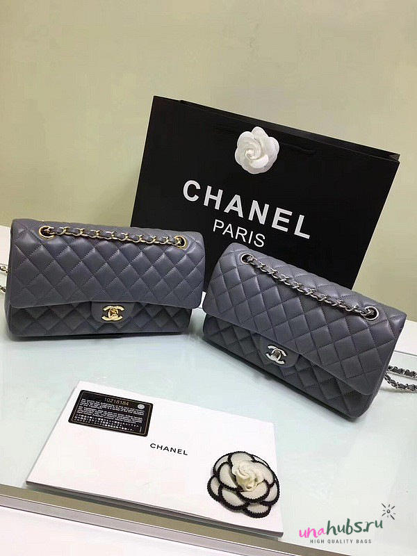 CHANEL 1112 Grey Medium Size 2.55 Lambskin Leather Flap Bag With Gold/Silver Hardware - 1