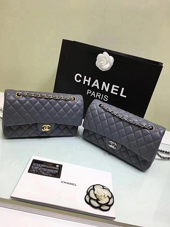 CHANEL 1112 Grey Medium Size 2.55 Lambskin Leather Flap Bag With Gold/Silver Hardware