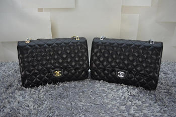 CHANEL 1112 Black Size 33cm Caviar Leather Flap Bag With Gold / Silver Hardware