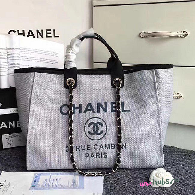 Chanel Grey Canvas Large Deauville Shopping Bag A68046 VS07815 - 1