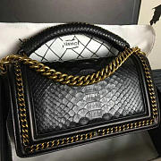 Chanel Snake Leather Boy Bag with Top Handle Black Gold A14041 VS02449 - 2