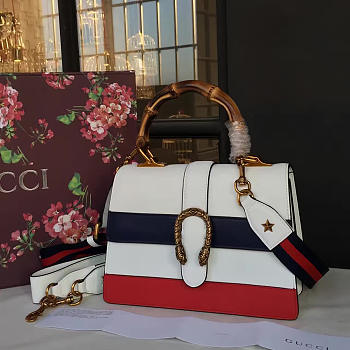 Gucci Dionysus medium top handle bag white/blue/red leather