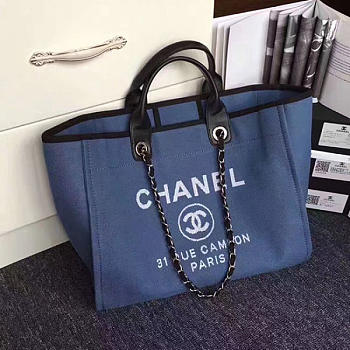 Chanel Blue Canvas Large Deauville Shopping Bag A68046 VS05826