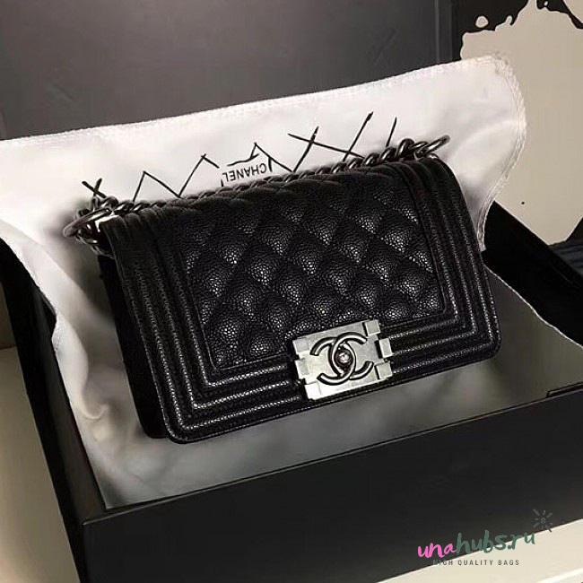 Chanel Small Quilted Caviar Boy Bag Black Silver A13043 VS03258 - 1