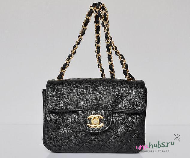 CHANEL 1112 Black Caviar Leather Flap Bag With Gold Hardware - 1