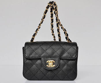 CHANEL 1112 Black Caviar Leather Flap Bag With Gold Hardware