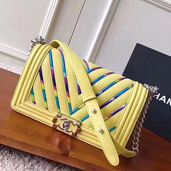 Chanel Multicolor Chevron Medium Boy Bag Yellow A67086 VS05805