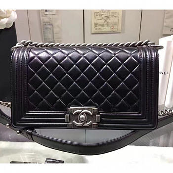 Chanel Black Quilted Lambskin Medium Boy Bag Silver Hardware A67086 VS00641