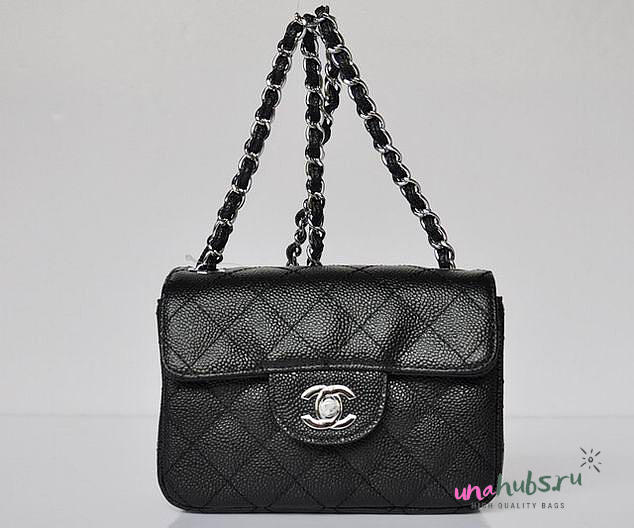 CHANEL 1112 Black Caviar Leather Flap Bag With Silver Hardware - 1