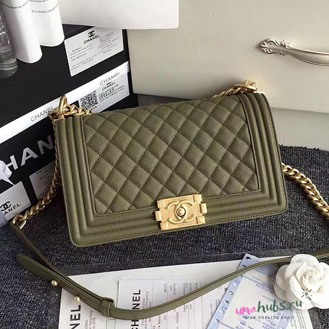 Chanel Green Quilted Caviar Medium Boy Bag A67086 VS09827 - 1