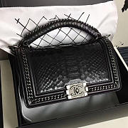 Chanel Snake Leather Boy Bag with Top Handle Black Silver A14041 VS06643 - 1