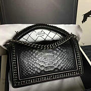 Chanel Snake Leather Boy Bag with Top Handle Black Silver A14041 VS06643 - 2