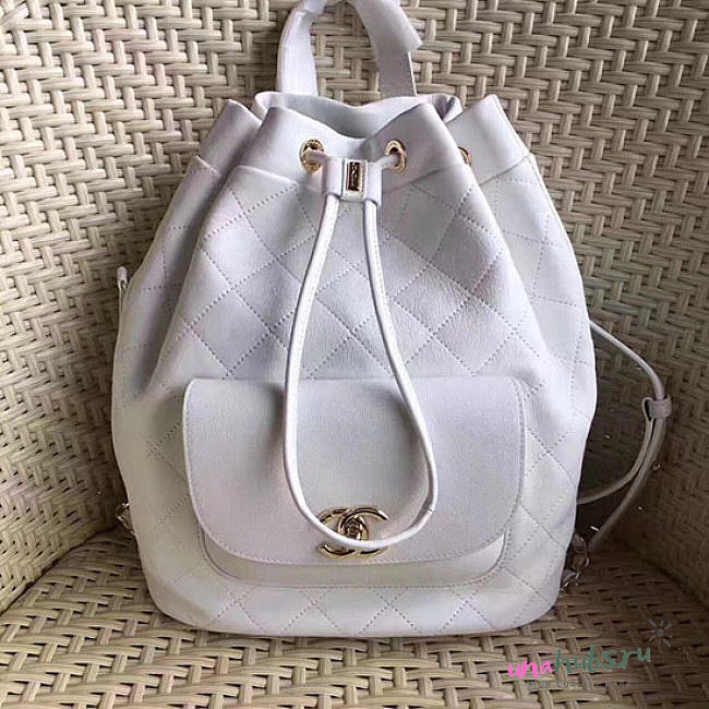 Chanel Calfskin and Caviar Backpack White A98235 VS08529 - 1