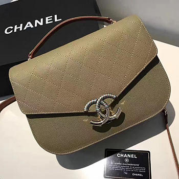 Chanel Grained Calfskin CC Flap Bag with Top Handle Green A93633 VS09198