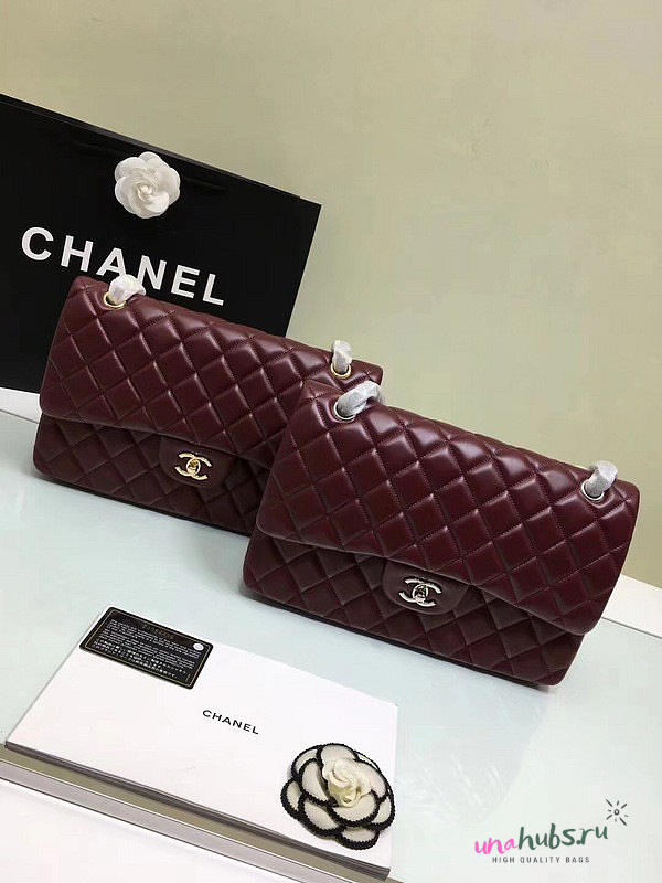 CHANEL 1112 Wine Red Large Size 30cm Lambskin Leather Flap Bag With Gold/Silver Hardware - 1