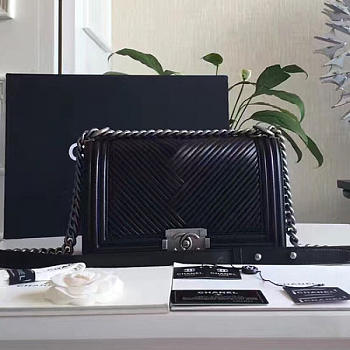 Chanel Medium Chevron Lambskin Boy Bag Black A13044 VS09296