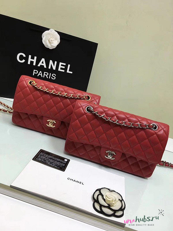 CHANEL 1112 Red Large 2.55 Calfskin Leather Flap Bag with Gold Hardware - 1