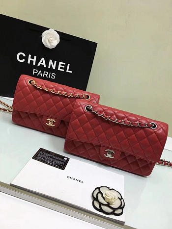 CHANEL 1112 Red Large 2.55 Calfskin Leather Flap Bag with Gold Hardware