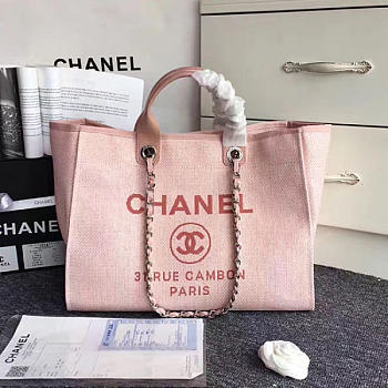 Chanel Pink Canvas Large Deauville Shopping Bag A68046 VS08719