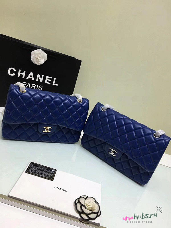 CHANEL 1112 Blue Large Size 30cm Lambskin Leather Flap Bag With Gold/Silver Hardware - 1