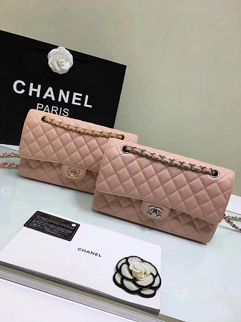 CHANEL 1112 Pink Large 2.55 Calfskin Leather Flap Bag with Gold Hardware