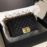 Luxury Chanel Small Quilted Caviar Boy Bag Black Gold A13043 VS05262 - 1