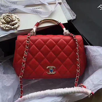 Chanel Lambskin Flap Bag with Top Handle Red A93752 VS09681