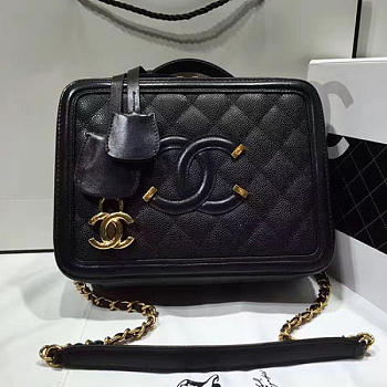 Chanel CC Filigree Vanity Case Bag Black Grained Calfskin A93343 VS00421