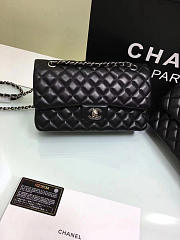 CHANEL black medium size 25 lambskin Leather Flap Bag with Gold/Silver Hardware  - 6