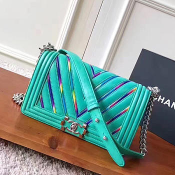 Chanel Multicolor Chevron Medium Boy Bag Green A67086 VS02100