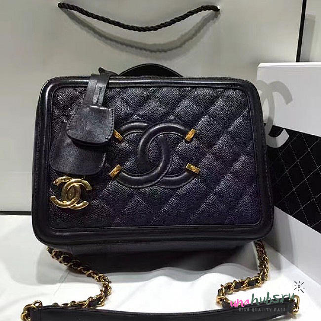 Chanel CC Filigree Vanity Case Bag Blue Grained Calfskin A93343 VS08734 - 1