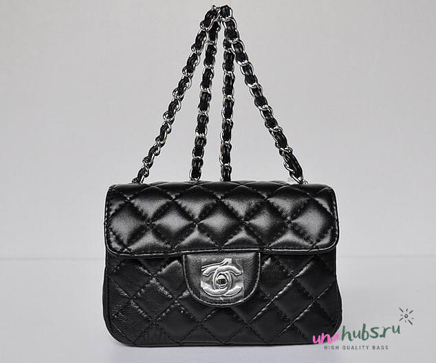 CHANEL 1112 Black Lambskin Leather Flap Bag With Silver Hardware - 1