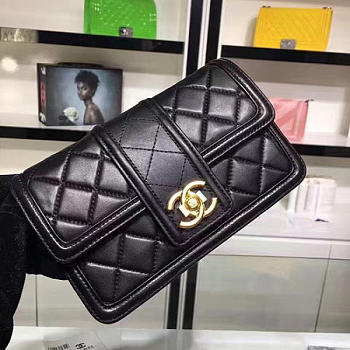 Chanel Lambskin Small Chain Wallet Black A91365 VS00635