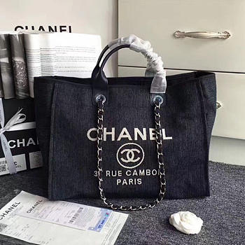 Chanel Navy Blue Canvas Large Deauville Shopping Bag A68046 VS01592