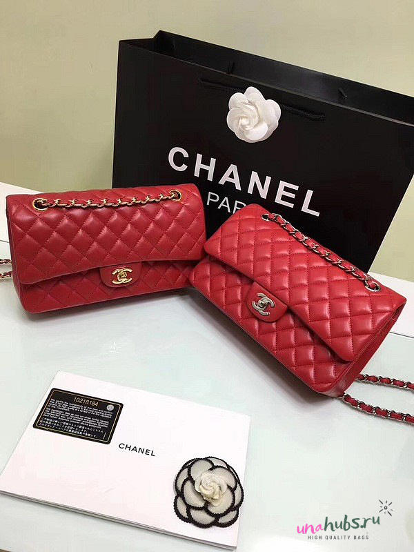 CHANEL 1112 Red Medium Size 2.55 Lambskin Leather Flap Bag With Gold/Silver Hardware - 1