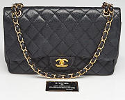 CHANEL Large Classic Handbag Grained Calfskin & Gold Metal Black - 5