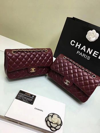 CHANEL 1112 Wine Red Medium Size 2.55 Lambskin Leather Flap Bag With Gold/Silver Hardware