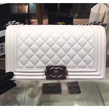 Chanel White Quilted Lambskin Medium Boy Bag A67086 VS07017