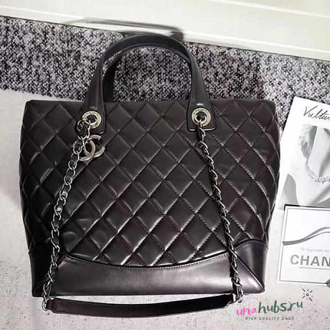 Chanel Quilted Lambskin Shopping Tote Bag Black 260301 VS02839 - 1