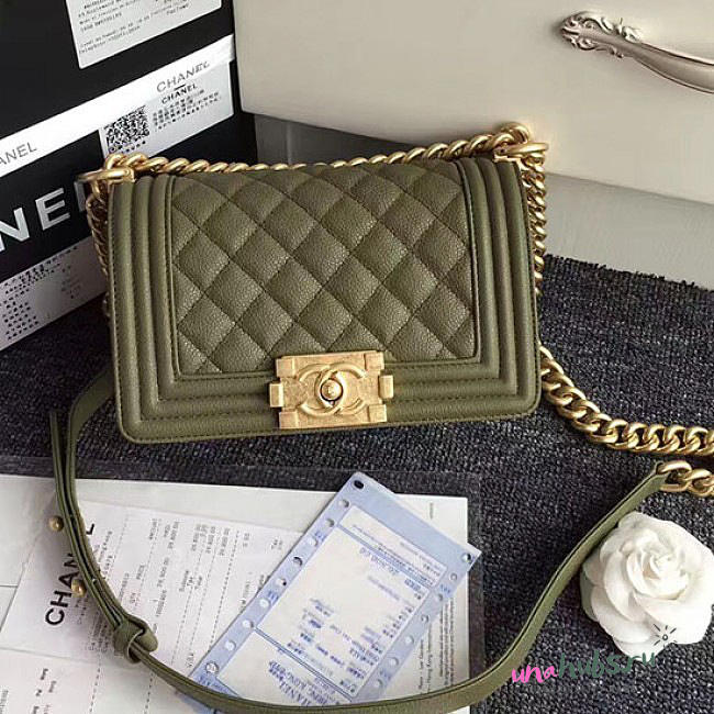 Chanel Green Quilted Caviar Small Boy Bag A67085 VS06103 - 1