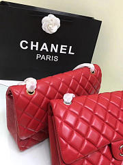 CHANEL 1112 Red Large Size 30cm Lambskin Leather Flap Bag With Gold/Silver Hardware - 2