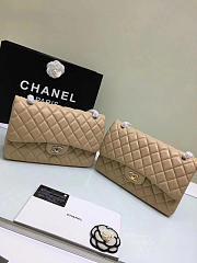 CHANEL 1112 Beige Large Size 30cm Lambskin Leather Flap Bag With Gold/Silver Hardware - 1