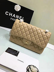 CHANEL 1112 Beige Large Size 30cm Lambskin Leather Flap Bag With Gold/Silver Hardware - 4