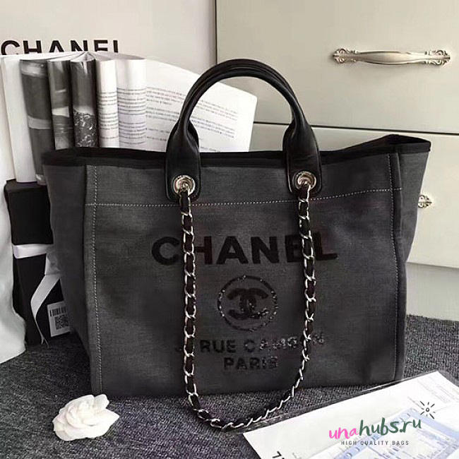 Chanel Canvas and Sequins Cubano Trip Deauville Shopping Bag Black A66941 VS08548 - 1