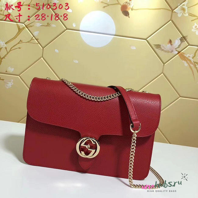 Gucci GG Flap Shoulder Bag On Chain Red 510303 - 1