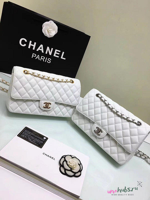 CHANEL 1112 White Large 2.55 Calfskin Leather Flap Bag with Gold Hardware - 1