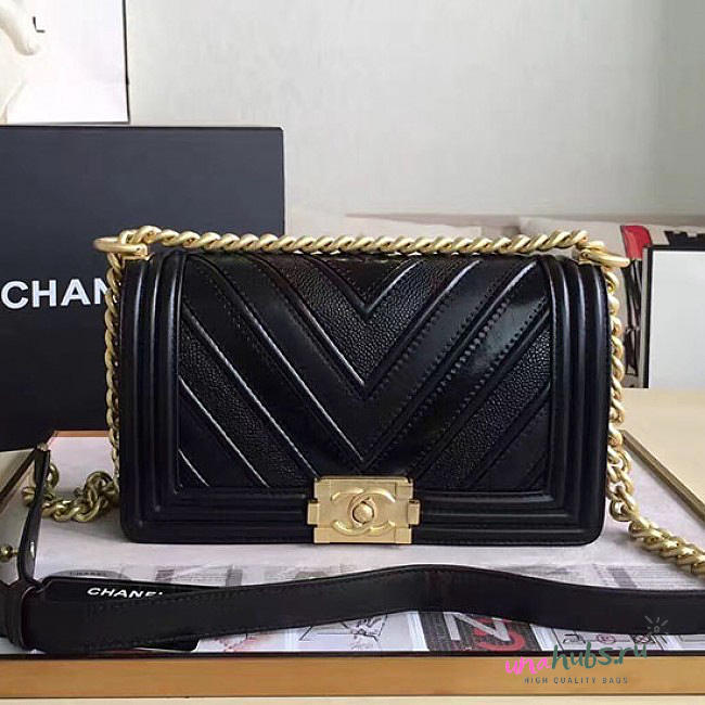 Chanel Chevron Medium Boy Bag Black A67086 VS00849 - 1