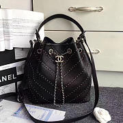 Chanel Stud Calfskin Bucket Bag Black A93598 VS08022 - 1