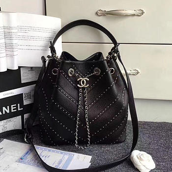 Chanel Stud Calfskin Bucket Bag Black A93598 VS08022